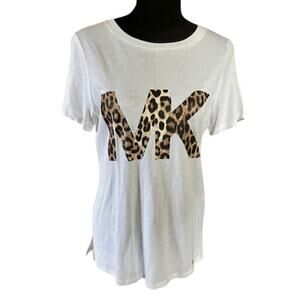 Michael Kors MK Leopard Graphic Tee White Size Small